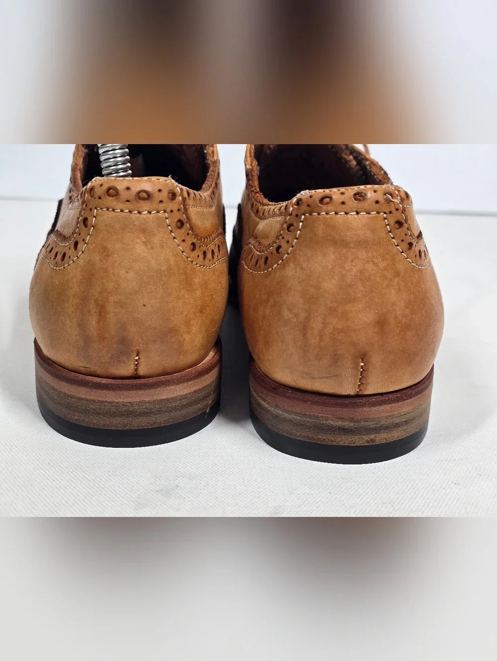 Paul Smith Leather Wingtip Brogue Oxfords Mens UK 6.5 Tan Burnished Dress Shoes